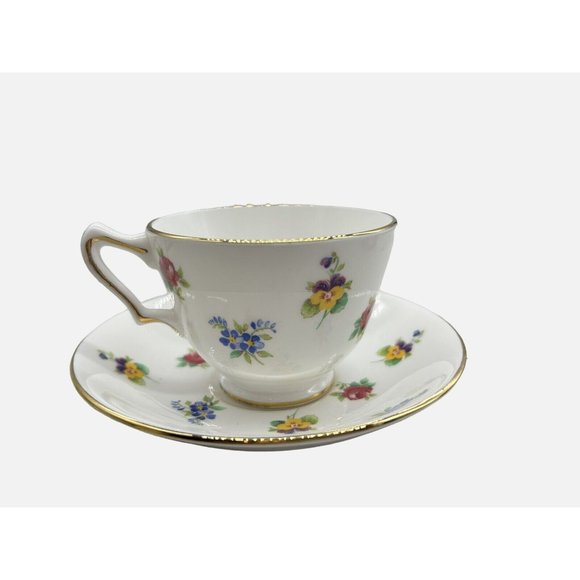 Crown Staffordshire Other - VINTAGE Crown Staffordshire Tea Cup & Saucer Rose Pansy Flowers Fine Bone China